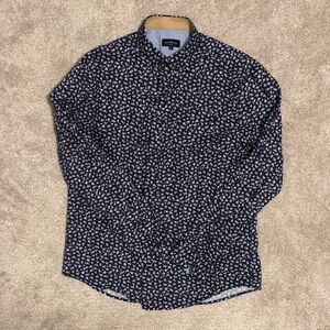 St. Patrick Navy and White Floral Button Down Shirt